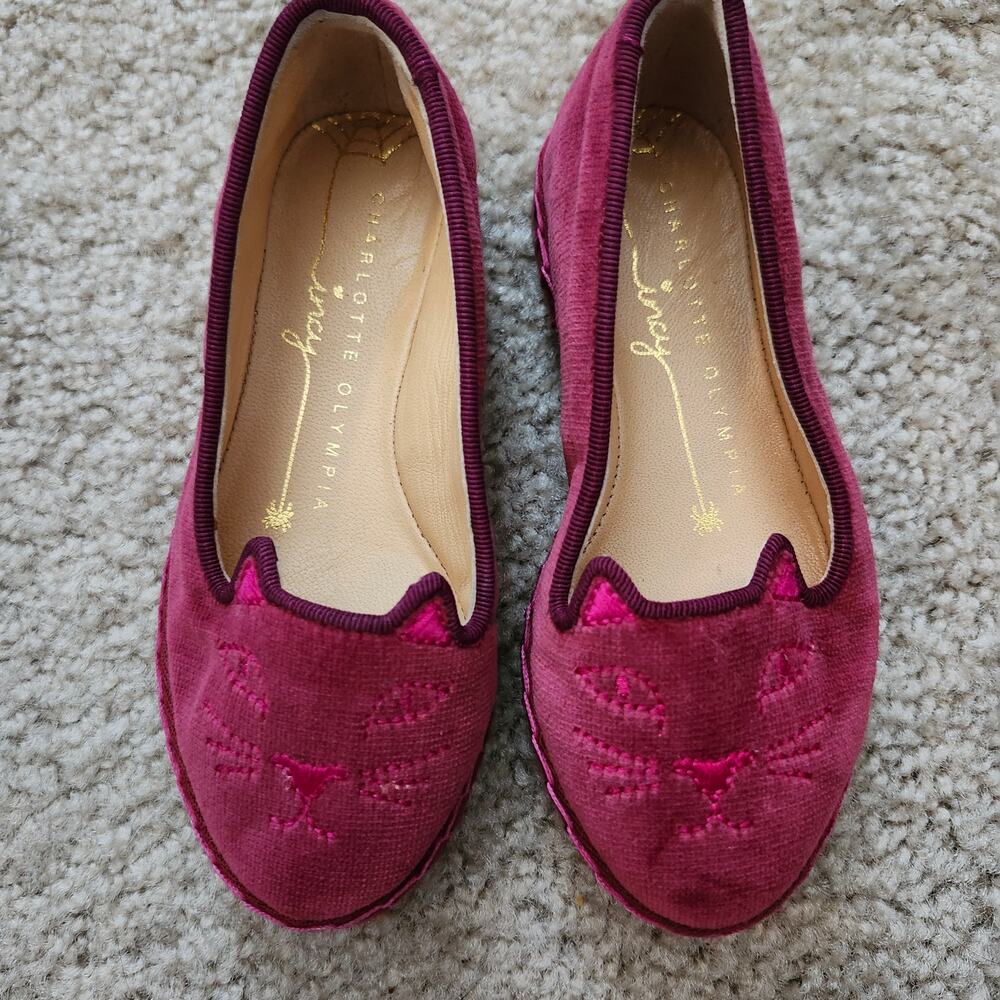 CHARLOTTE OLYMPIA Incy Capri Cats Raspberry Velvet Shoes